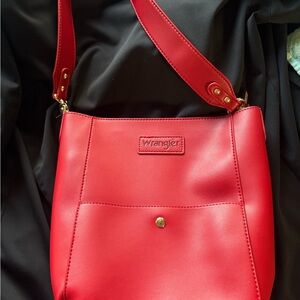 Wrangler Red Faux Leather Shoulder Bag with Gold Hardware